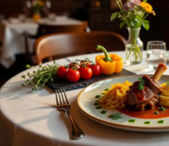 Elegánsan tálalt, szezonális magyar fogás meleg bistro környezetben